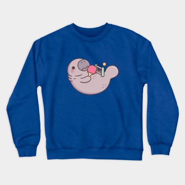 Funny Manatee Playing Table Tennis With Its Paddle Tail Crewneck Sweatshirt by rustydoodle